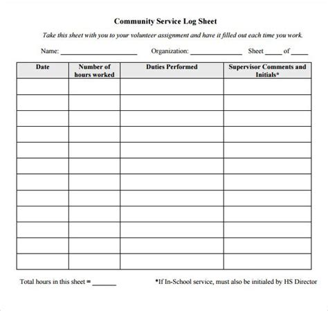 Community Service Hours Worksheet