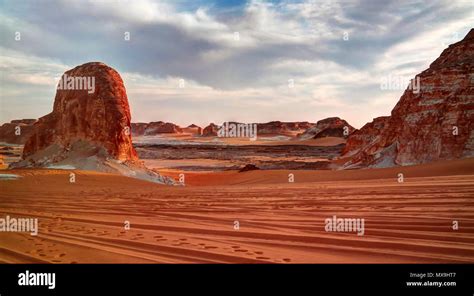 Panorama Of El Agabat Valley In White Desert Sahara Egypt Stock Photo