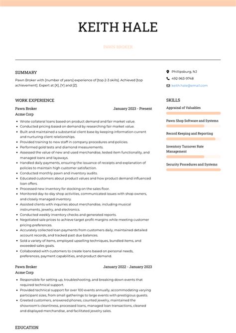 Pawn Broker Resume Examples And Templates