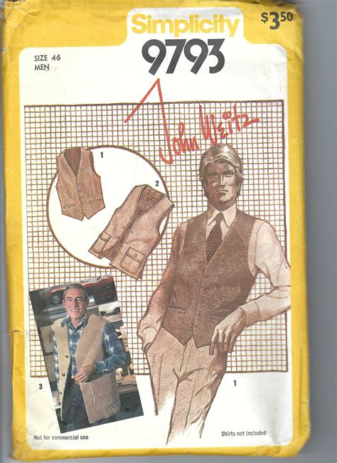 Uncut Vintage Simplicity Sewing Pattern 9793 Men S Set Of Vests Size 46 Ff Etsy