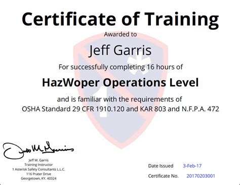 Certificates Of Training Completion Templates Simplecert Within Safe