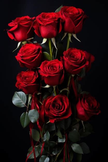 Premium Photo Bouquet Of Red Roses On A Black Background