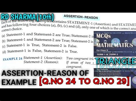 RD SHARMA CLASS 10 TRIANGLE ASSERTION REASON OF EXAMPLE Q NO 24 TO 29