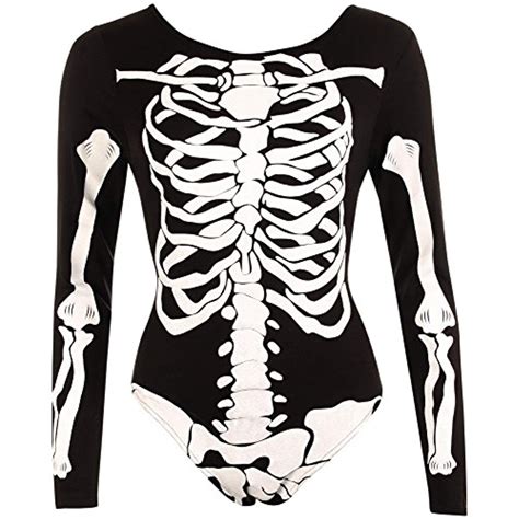 Womens Long Sleeve Halloween Skeleton Bones Costume Leotard Bodysuit Click On The Image For