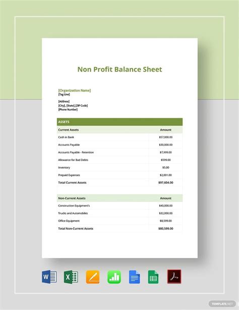 Non Profit Balance Sheet Template - Download in Word, Google Docs, Excel, PDF, Google Sheets ...