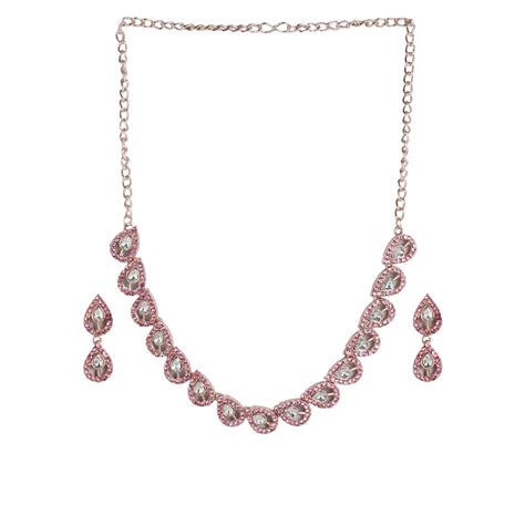 Accessher Rose Gold Plated Pink Ad Studded Handcrafted Necklace For