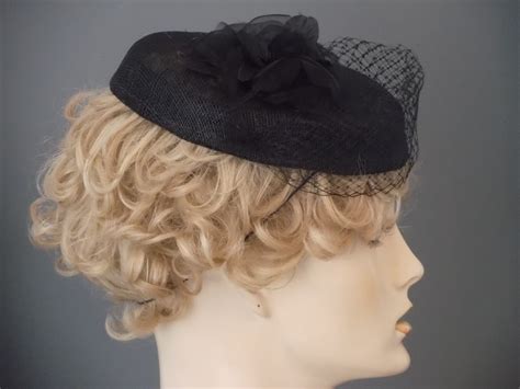 Black Funeral Hat Black Straw Funeral Hat Sinamay Pillbox With Veil