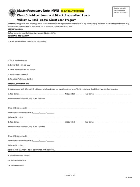 Fillable Online Master Promissory Note William D Ford Federal Direct