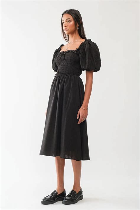 Black Smocked Midi Dress Shopperboard