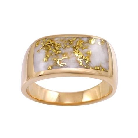 Wide Gold Quartz Inlaid Men's Ring - Alaska Jewelry