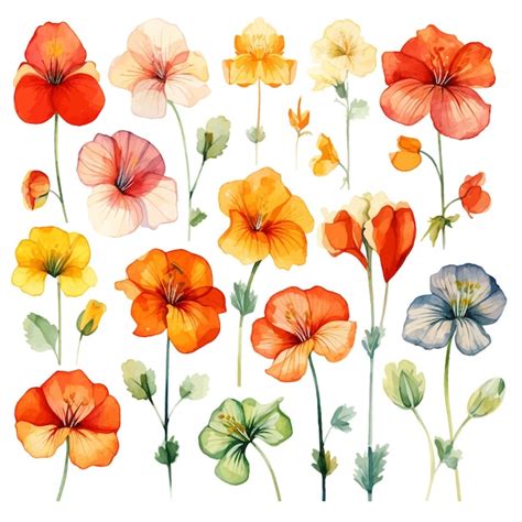 Premium Vector Beautiful Watercolor Nasturtium Flowers Clipart And