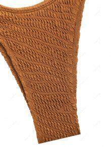 Recycled Fabric Crinkle Textured Triangle Tie Side Tanga Bikini Set In COFFEE ZAFUL