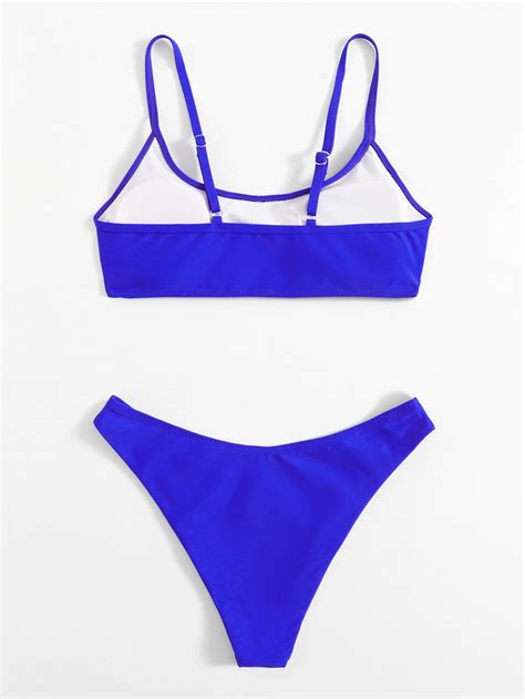 Bañador bikini unicolor corte alto Azul eléctrico