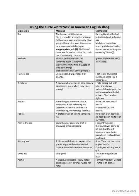 How To Use Ass In English General English ESL Worksheets Pdf Doc