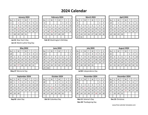 Free Printable 2024 Calendar With Holidays Printable Calendar 2025
