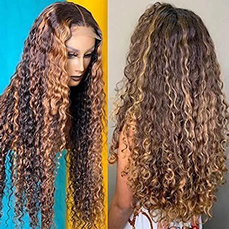 XZGDEN Honey Blonde Highlight Wig Water Wave Ombre Colored 13x4 Lace Front Human Hair Wigs Curly