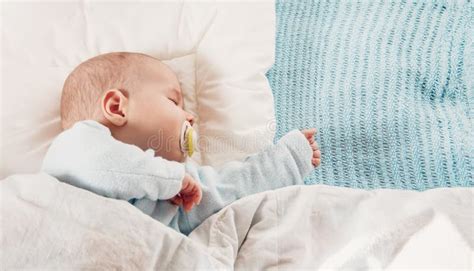 Cute Three Month Old Baby Sleeping in Comfortable Bed. Stock Photo ...