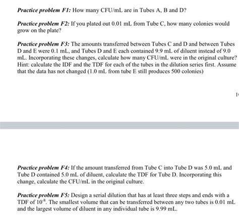 Practice problem F1: How many CFU/mL are in Tubes A,B | Chegg.com