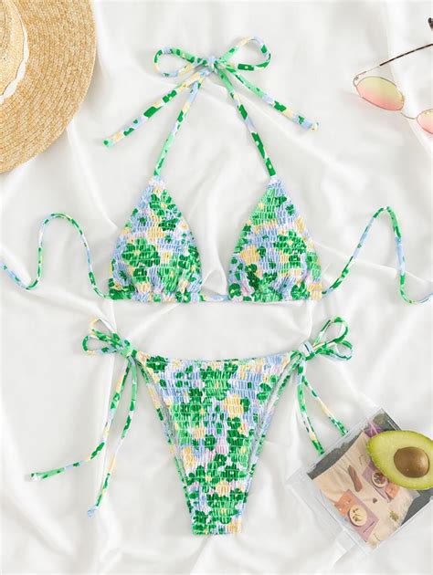 Conjunto de bikini con estampado floral al azar traje de baño de 2