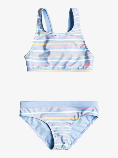 Girls Stripy Wave Crop Top Bikini Set Roxy