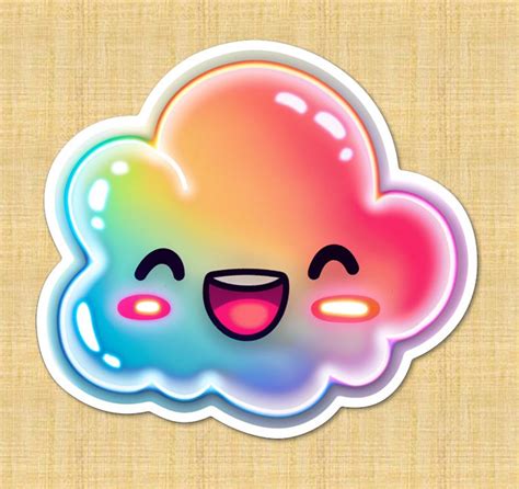 Neon Colored Happy Cloud Digital Sticker And Digital Art Super Cute