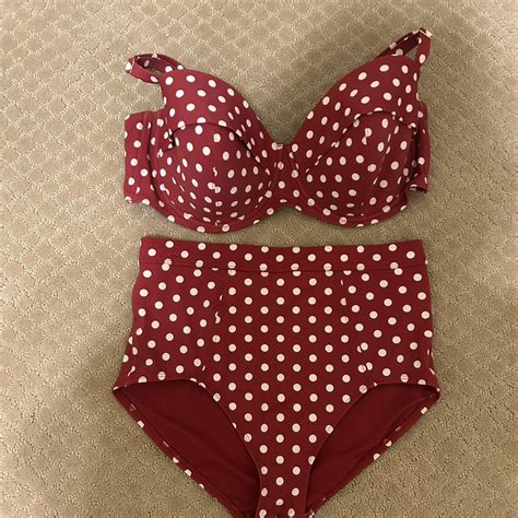 Red Polka Dot Adore Me Bikini Set Worn Once No Depop