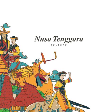 Set Nusa Tenggara Culture and Landmark Illustration. Hand drawn ...