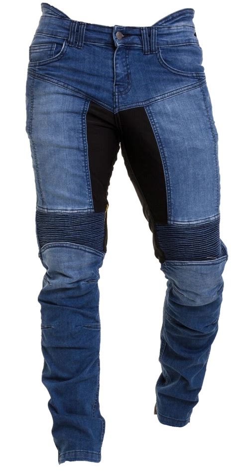 Mens Motorcycle Jeans Denim Blue Aramid Protective Stretch Panel