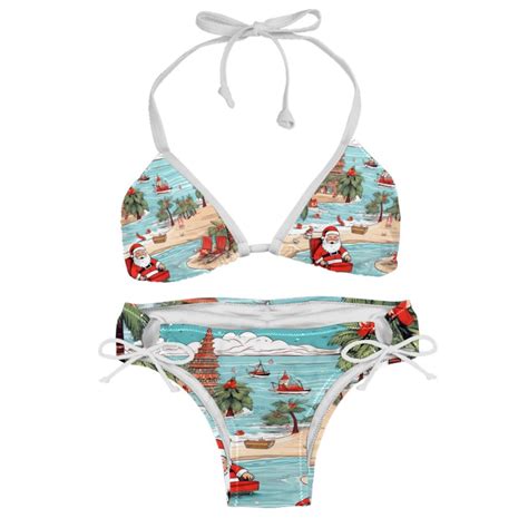 Santa Claus Beach Vacation Detachable Sponge Adjustable Strap Bikini Set Two Pack Great For All