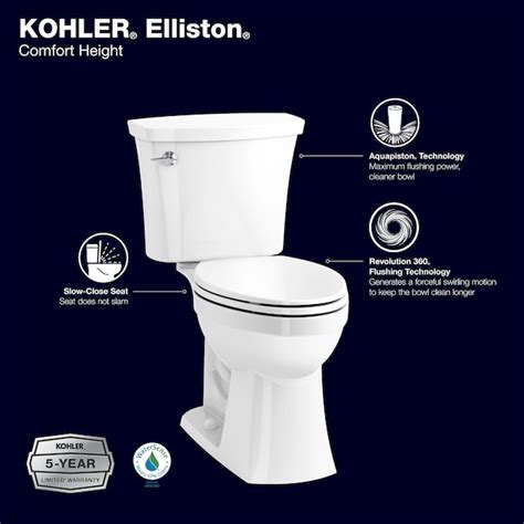 Kohler Elliston White Elongated Chair Height Soft Close 2 Piece Toilet