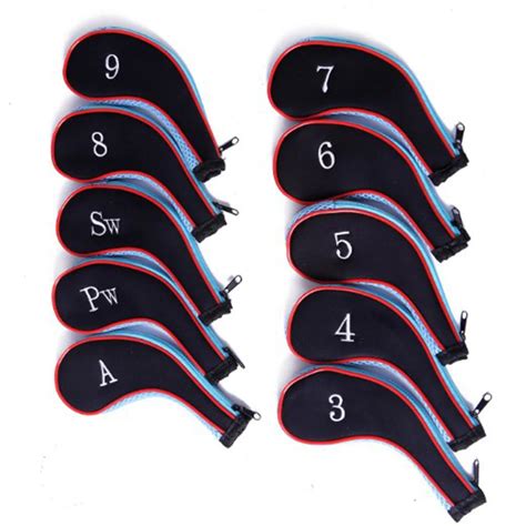 10pcs/set Zippered Golf Club Iron Covers Neoprene Putter Headcovers Head Cover Protect Case ...