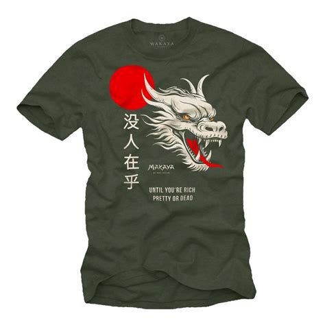 Makaya Print Shirt Mit Chinesischen Drachen Spruch Nobody Cares Dragon