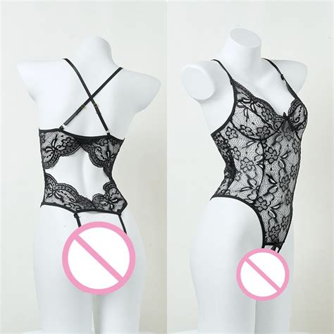 Open Jumpsuit Sexy Lace Pajamas Hollow See Through Sling Lingerie Shopee Singapore