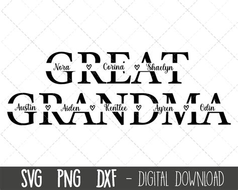 Great Grandma Svg Grandma Svg Grandmother Split Name Frame Svg