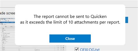 10 attachment limitation error message during Report a Problem — Quicken