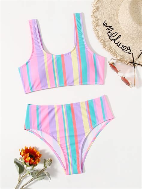 Colorful Stripe Bikini Swimsuit Shein Usa