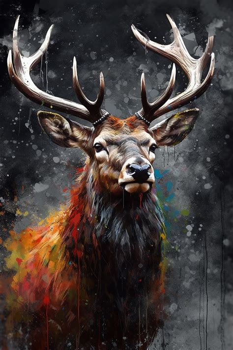 Deer Oil Paint Portrait Poster Picture Metal Print Paint By