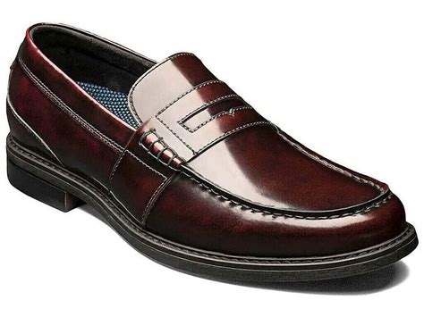 Men S Nunn Bush Lincoln Moc Toe Penny Loafer Shoes Leather Burgundy