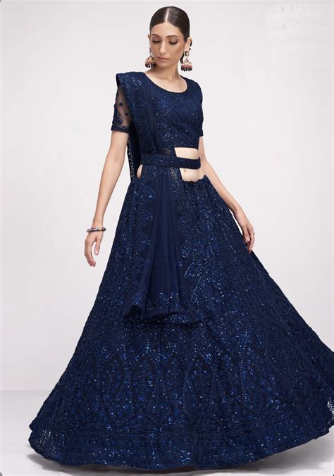 Dark Blue Net Bridal Lehenga Choli Lehengas Designer Collection