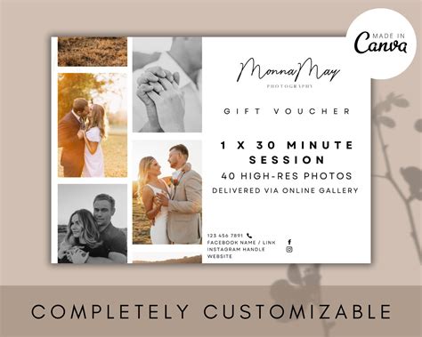 Photography Gift Certificate Template, CANVA Photography Gift Card ...