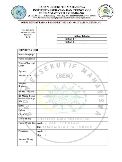 form pendaftaran bem ikest mp