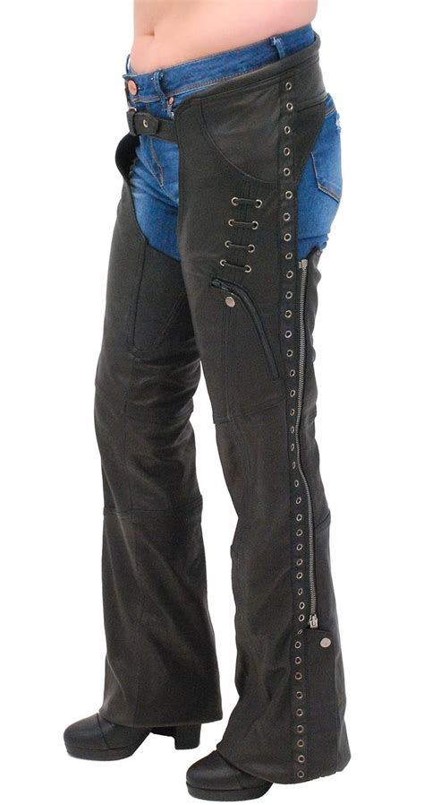 Eyelet Trim Stretch Thigh Ultra Premium Leather Chaps CL EYEK Naked Leather Chaps Women