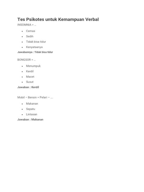 Tes Psikotes Untuk Kemampuan Verbal Pdf