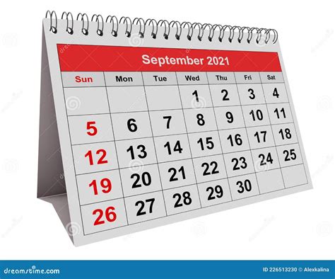 Monthly Calendar Month September 2021 Stock Illustration