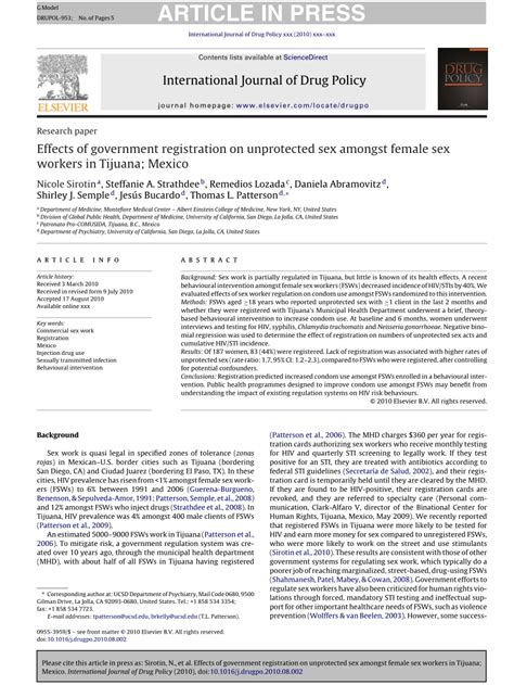 PDF Effects Of Government Registration On Unprotected Sex Among Female Sex Workers In Tijuana