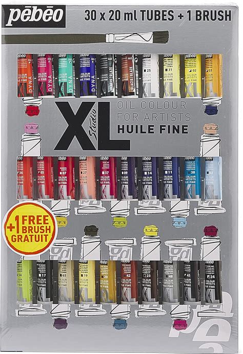 Pébéo Huile Fine XL Étui 30 Tubes de 20 ML Assortis et Pinceau