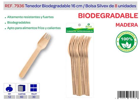 Tenedor Biodegradable Lote De 8 Madera En Resilvex Cubiertos