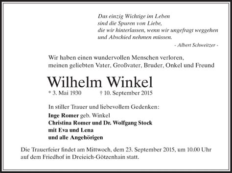 Traueranzeigen Von Wilhelm Winkel Trauer Op Online De