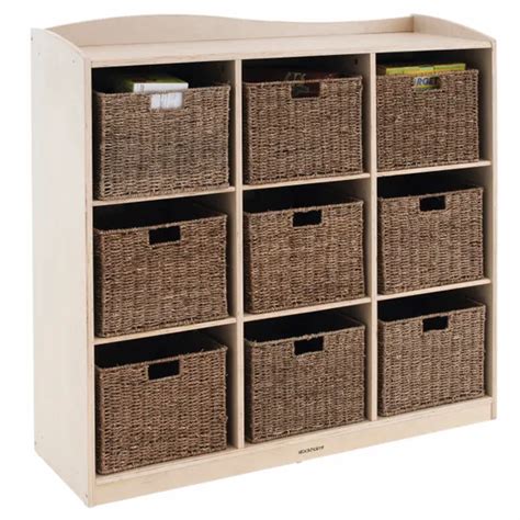 Stockholm Spaces Closed Back 9 Compartment Shelf With Woven Baskets