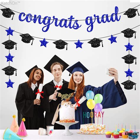 Glitter Congrats Grad Banner Large 10 Feet No Diy Navy Blue An